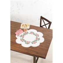 Roses On Scalloped Table Topper