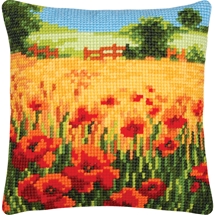 Poppy Field Needlepoint Cushion