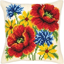 Red & Blue Flowers Needlepoint Cushion