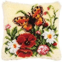 Butterfly & Flowers Latch Hook Cushion